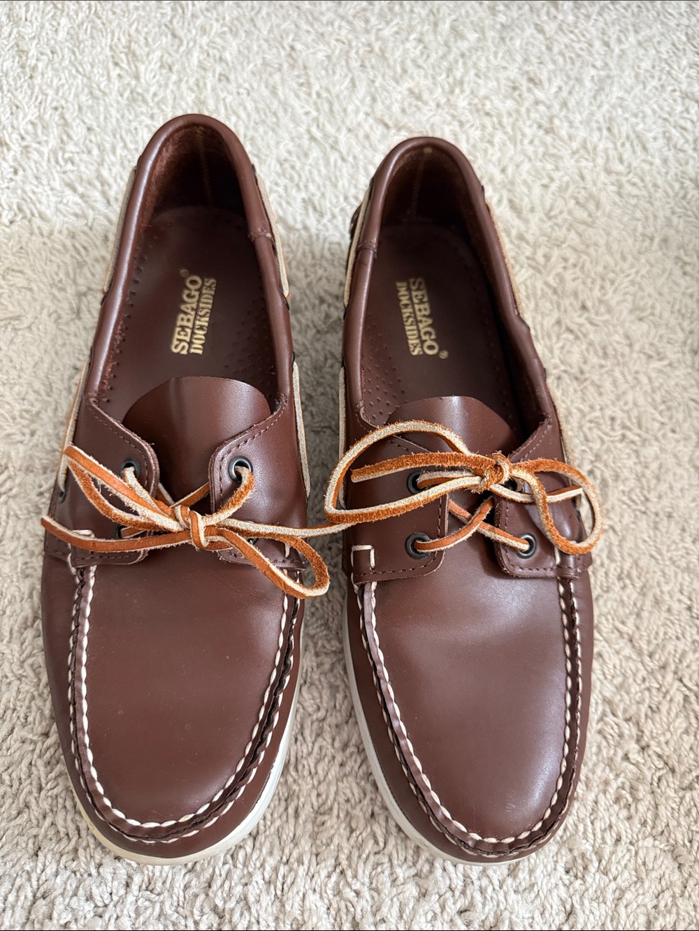Sebago Brown Leather Deck Shoes with Tan Laces